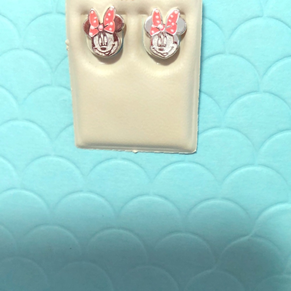 Minnie Mouse silver earrings with pink bow